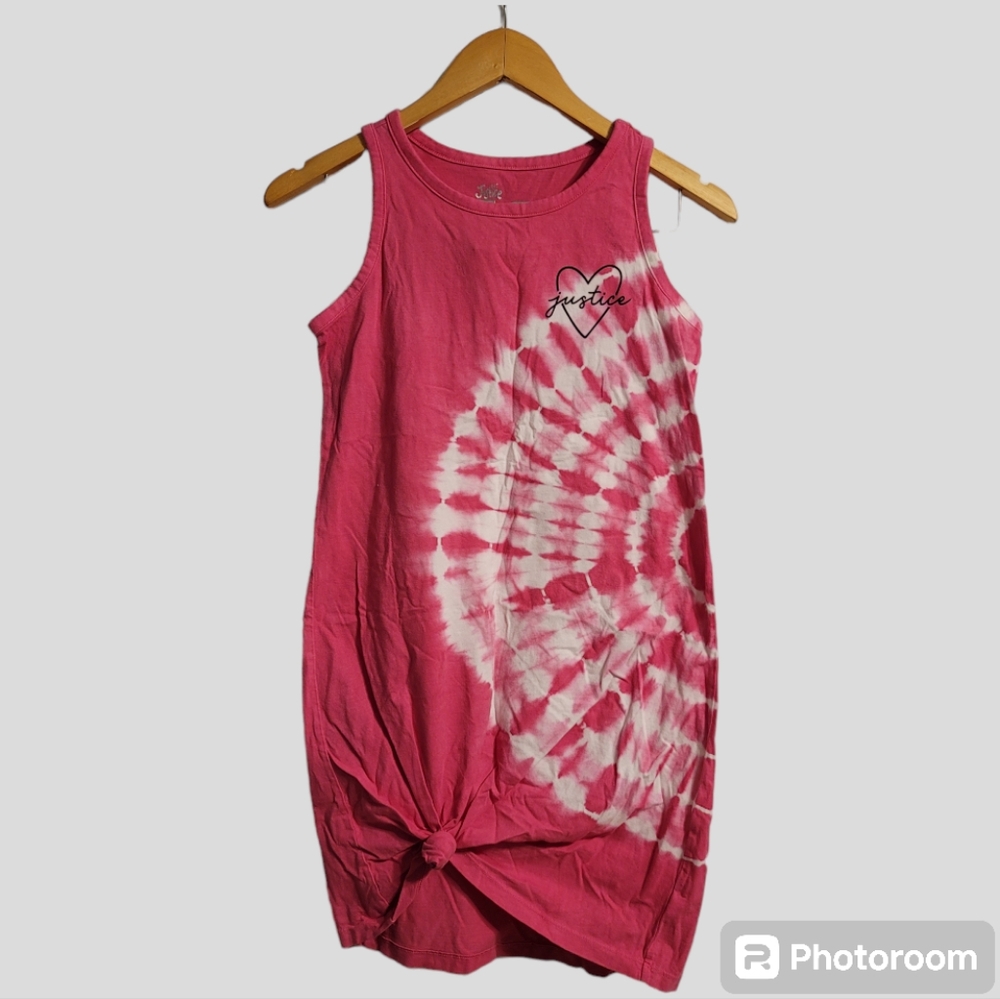 Justice Tank Dress Girls Kids Large (13/14) Pink Knot Tie Dye Sleeveless Summer